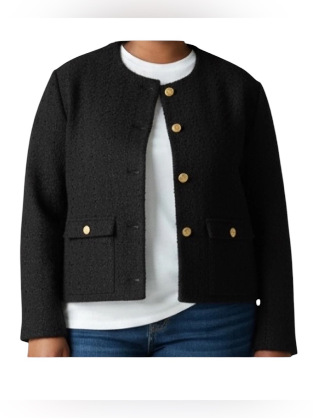 Abercrombie & Fitch Black Collarless Boucle Tweed Jacket Women’s XL